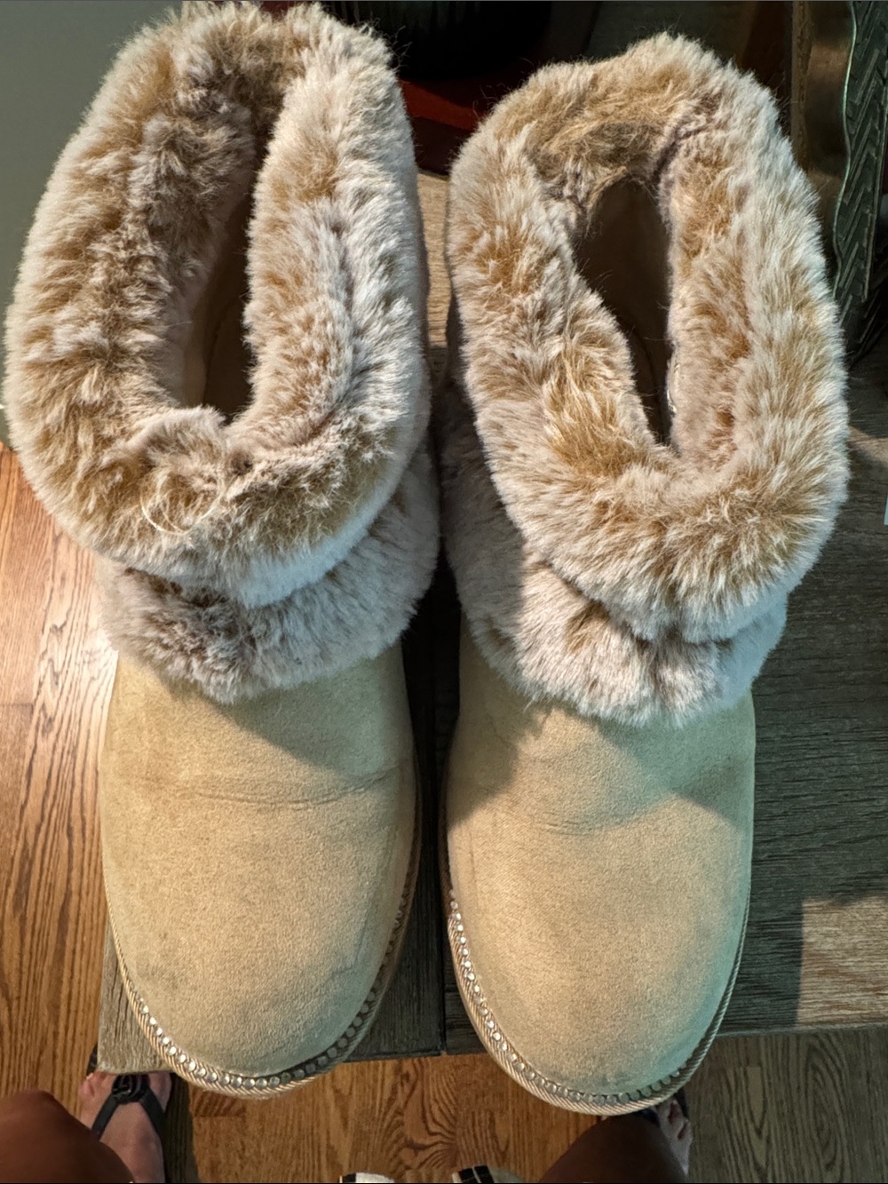 bebe Tan Faux Fur Cuff Platform Booties